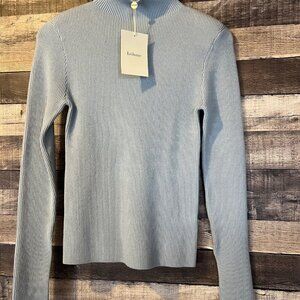 NWT Böhme Light Blue Ribbed Mock Neck Sweater S Minimalist Quiet Luxury